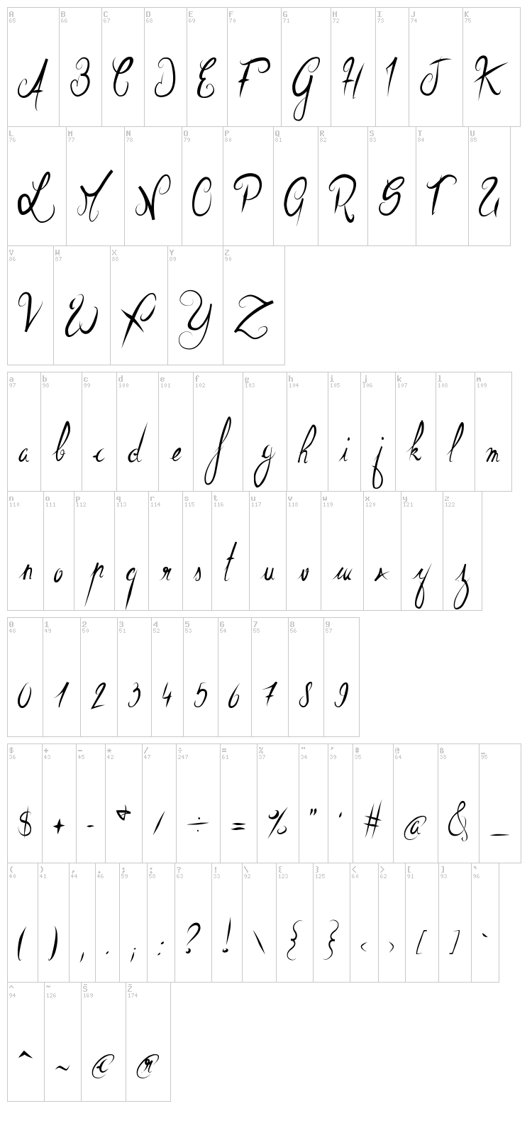 Elegant Dragon font map